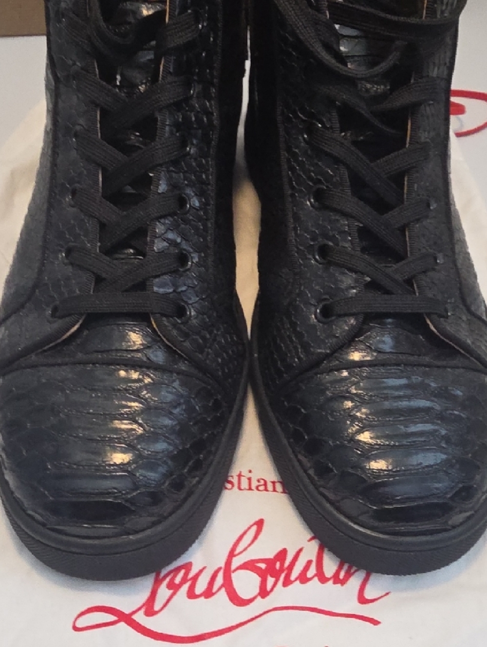 EUC Christian Louboutin Men’s Snake Skin Style Black High-Top Sneakers Size 47 - Picture 4 of 8